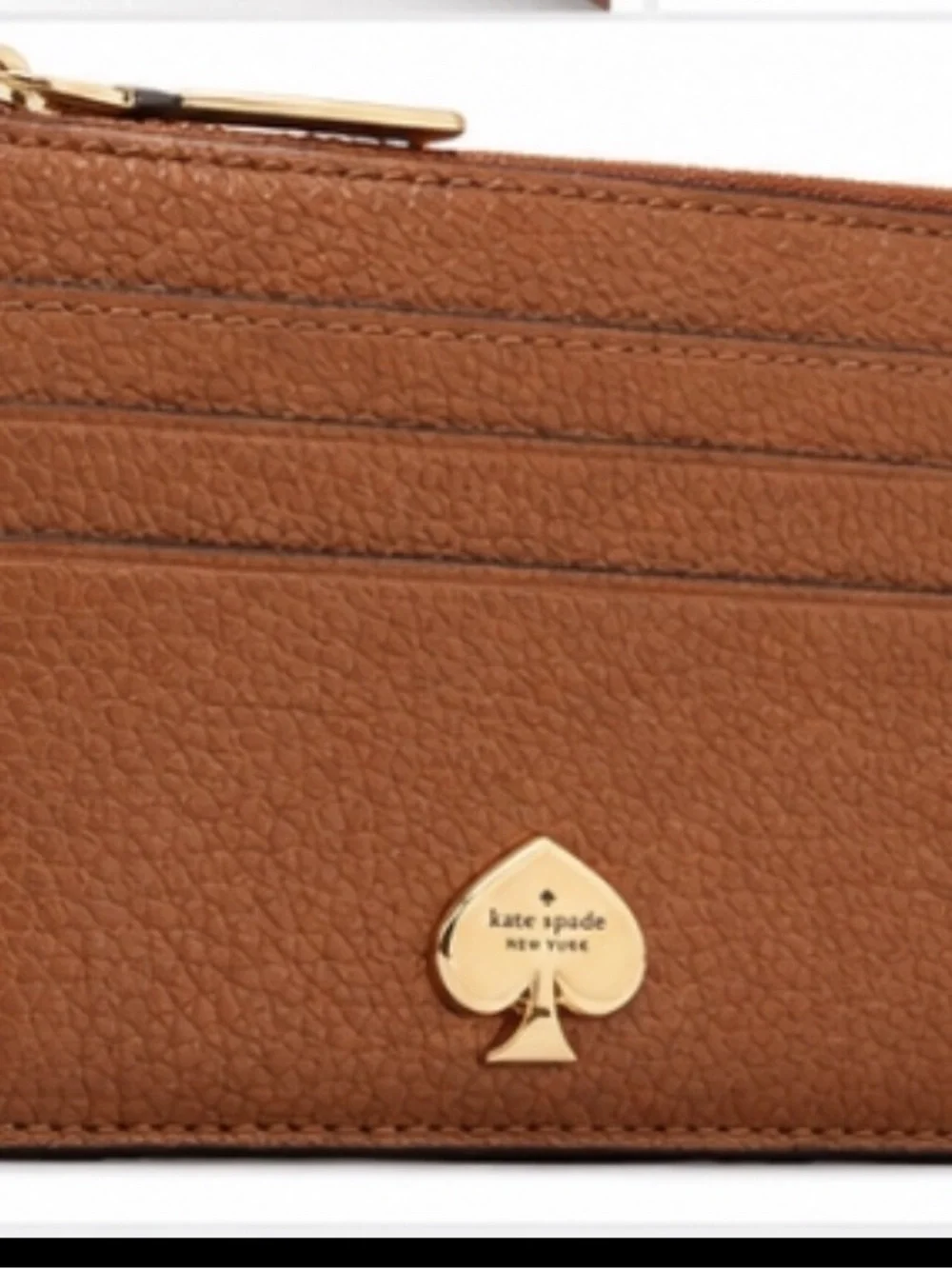 kate spade Brown Pebbled Leather Card Case with Gold Spade Accent NWT